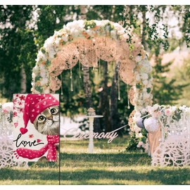 EKOREST Valentines Day Love Cat Garden Flag 12x18 Double Sided,Watercolor Cat with Hat Scarf Sakura Small Yard Flag,Seasonal Outdoor Decor for Anniversary Wedding Holiday Outside