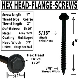 (25) 3/8” X 4” Black Hex Head Lag Wood Screws, Heavy Duty lag Bolts for Timber, Tree Houses, Fences by BRAUNY BOY HARDWARE -Qty 25