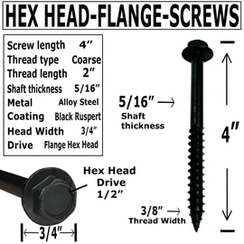 (25) 3/8” X 4” Black Hex Head Lag Wood Screws, Heavy Duty lag Bolts for Timber, Tree Houses, Fences by BRAUNY BOY HARDWARE -Qty 25