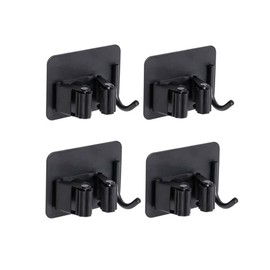 4 Pack Mop Broom Holder Stainless Steel No Drilling Wall Mounted with Hooks Hanger Mop Broom Organizer for Bathroom Kitchen Office Closet Garage