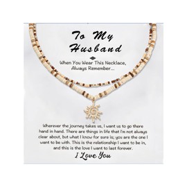 Gifts for Husband Puka Shell Necklace for Men Surfer Wooden Beaded Coconut Shell Beach Jewelry Hawaiian Summer Accessory Gifts for Husband from Wife