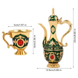 Turkish Tea Set, Vintage Turkish Coffee Set with Pot, Tray and 6 Cups, Turkish Coffee Cup Set for Birthday Home Decor, Tea Steeping (Gold, Green)