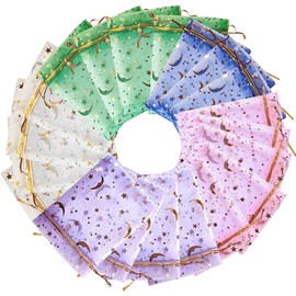 yuntop 100Pcs Moon Star Organza Jewelry Candy Pouch, Gift Bags Pouches for Wedding Party Valentine's Day (Mixed Color, 3.5 x 4.7 inch)