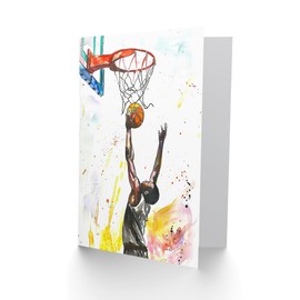 Artery8 Greeting Card Basketball Player Jump Hoop Sport Watercolour For Child Kids Birthday Card