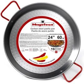 MAGEFESA 24" Carbon Steel Paella Pan – 60 cm - 19 Servings, Durable & Lightweight with Dimpled Surface, Ideal for Outdoor Cooking & Traditional Valencian Paella