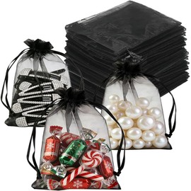 GUZHUANG 100PCS Bolsas de Organza,7×9CM Bolsa Regalo，Bolsitas Para Dulces，Bolsitas Para Joyería，Cumpleaños, Fiesta de Bodas, Regalos de Navidad (negro)