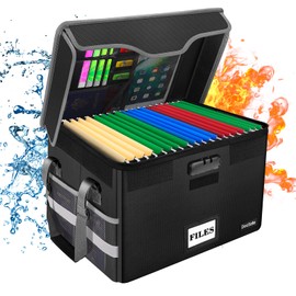 DocSafe Fireproof Document Box with Lock,File Storage Organizer with Pockets,Collapsible Portable File Box Home Office Safe Filing Cabinet with Handle for Hanging Letter/Legal Folders,Black,2 Pack