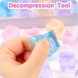 Leogony 8PCS Ice Cube Stress Ball, Transparent Cube Squeeze Fidget Toy for Relief Anxiety(Colorful)