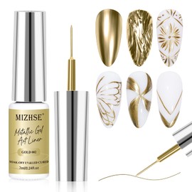 MIZHSE Metallic Gold Gel Liner Nail Art 3D Mirror Gel Painted Spider Drawing Line, Glossy Painting Swirl French Chrome Effect Nail Design Soak off Manicure Set