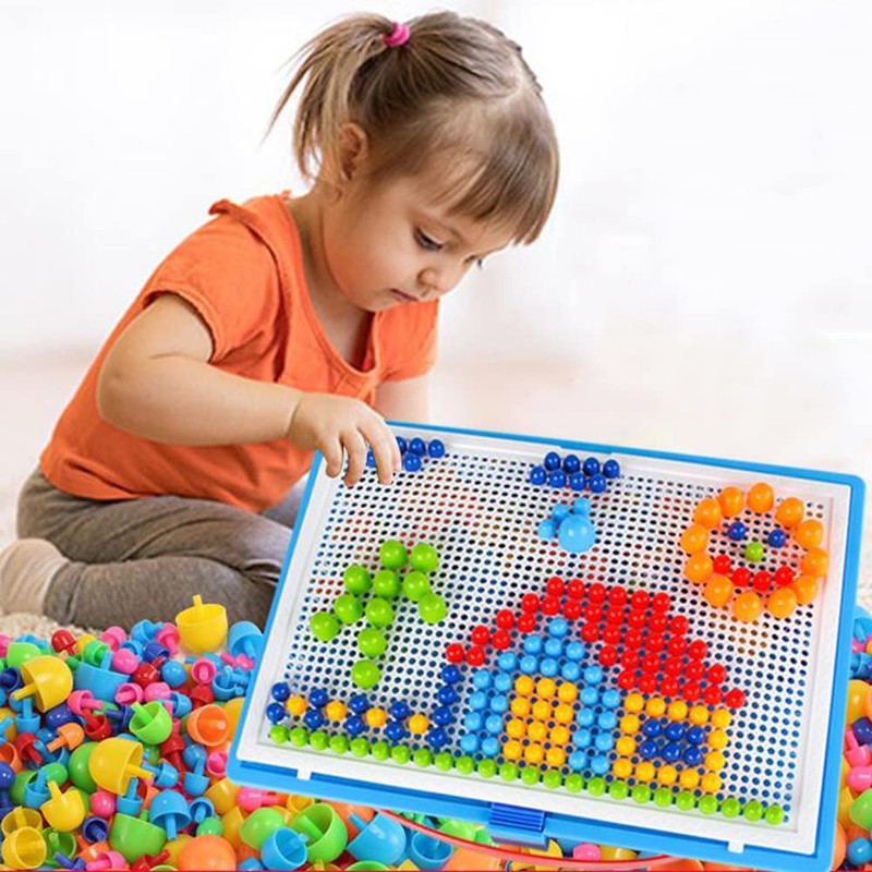 CDDLR 592Pcs Jigsaw Puzzle Mix Colour Mushroom Nails Pegboard Educational