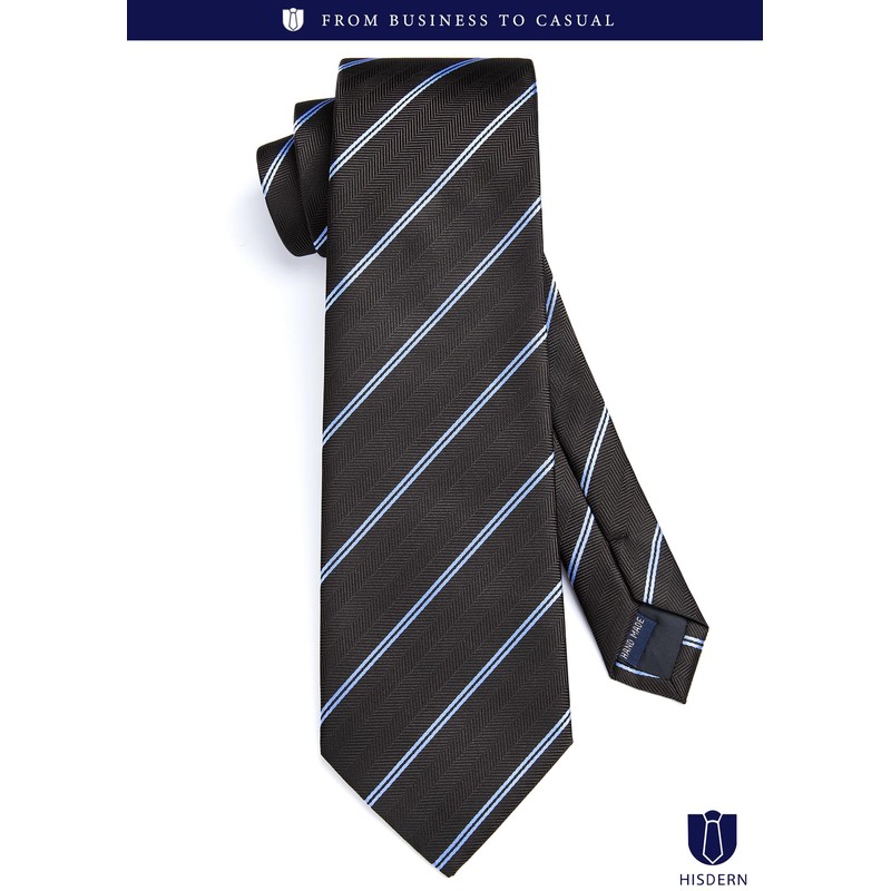 HISDERN A3-02 Formal Necktie Set, Men's, Brown, Striped, Tie Clip,