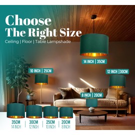 GIGGI Fabric Lamp Shades with Golden Inner, 10" Green Lampshades for Ceiling Lights, Table Lamps & Floor Lamps, Light Shade Ceiling for Living Room, Bedroom, Kitchen, Hallway, Office, Home Décor
