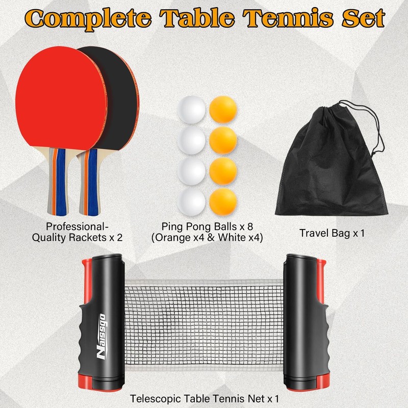 Naissgo Table Tennis Set with Retractable Net, Portable Ping Pong