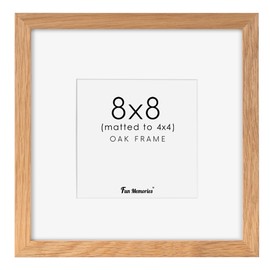 8x8 Picture Frame, Solid Oak Wood 8 x 8 Picture Frames Matted to 4 x 4,Square 8 x 8 Wood Frame with Tempered Real Glass, Rustic 8x8 Photo Frame for Wall & Tabletop Display