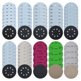 Pack of 71 Sandpaper 125 mm Velcro Set, Wet Dry Sanding Pads, 60/150/240/400/800/1000/1500/2000/3000/5000 Grit, 8 Hole and Without Hole, for 8 Hole Random Orbital Sanders