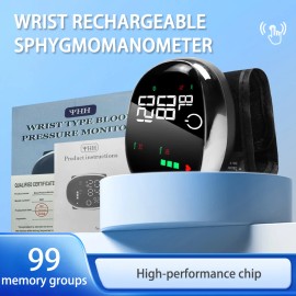 Digital Wrist Blood Pressure Monitor, Automatic BP Machine with Voice, Heart Rate & Touch LCD Screen, Rechargeable