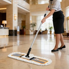 CLEANHOME 24" Commercial Dust Mop for Floor Cleaning, Heavy Duty Sweeper Broom with 2 Microfiber Mop Pads, Wet and Dry Duster Sweeper Broom for Marble, Laminate, Hardwood Floor Cleaning ,Grey
