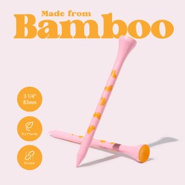 Twigs Golf Tees, Long Bamboo Tees, 100 Count, 3-1/4 inch, Tropical Fruits Colorful Design (Pink)