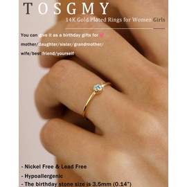 TOSGMY Birthstone Rings for Women Non Tarnish 14K Gold Plated Sterling Silver Stackable Birthday Gifts for Mom Dainty Emerald Green Blue CZ Gemstone Ring for Mothers Daughter Bridesmaid Gifts Jewelry