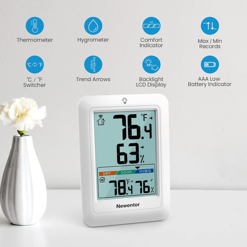 Newentor Indoor Outdoor Thermometer Wireless, Remote Temperature Monitor Hygrometer, Outside