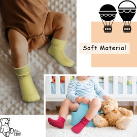 TRAMLE Baby Girls Socks 12 Pack Ruffle Ripple Edge Turn Cuff Ankle Socks Toddlers Infants (1-3 Age)