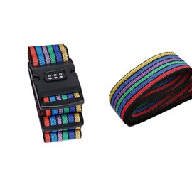 Trantranapa Cross-Shaped Travel Luggage Strap with Combination Lock and Name Tag 2 Meters Adjustable Suitcase Belts Suitcase Straps for Luggage Packing Belt Rainbow-Striped Travel Strap(Colorful)