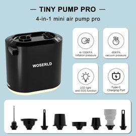 WOSERLD Portable Air Pump for Inflatables,Mini Electric air Pump Rechargeable,Inflatable/Vacuum,Camping Light,Suitable for Camping Equipment,air Mattress Pump,Swimming Ring,Vacuum Storage Bags