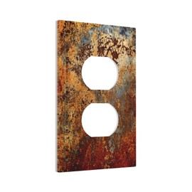 Burnt Red/Orange/Brown Copper Rust Metal Rusty 1 Gang Receptacle Duplex Outlet Cover Decorative Wall Plate Shabby Old Patina Mid Size Electrical Dual Device Light Plug Socket Switch Faceplate Cover