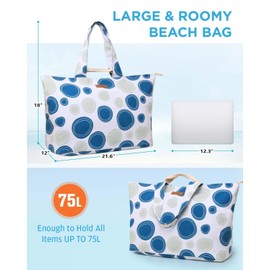 GLORIEROO Extra Large Beach Canvas Bag for Women, Waterproof Sandproof Over-Size Carry On Beach Essentials Tote with 5 Pockets Birthday Teacher Mothers Day Gifts for Women