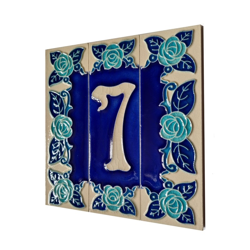 Phosphorescent Hand Painted Italian Ceramic Number & Letter Tiles Rose
