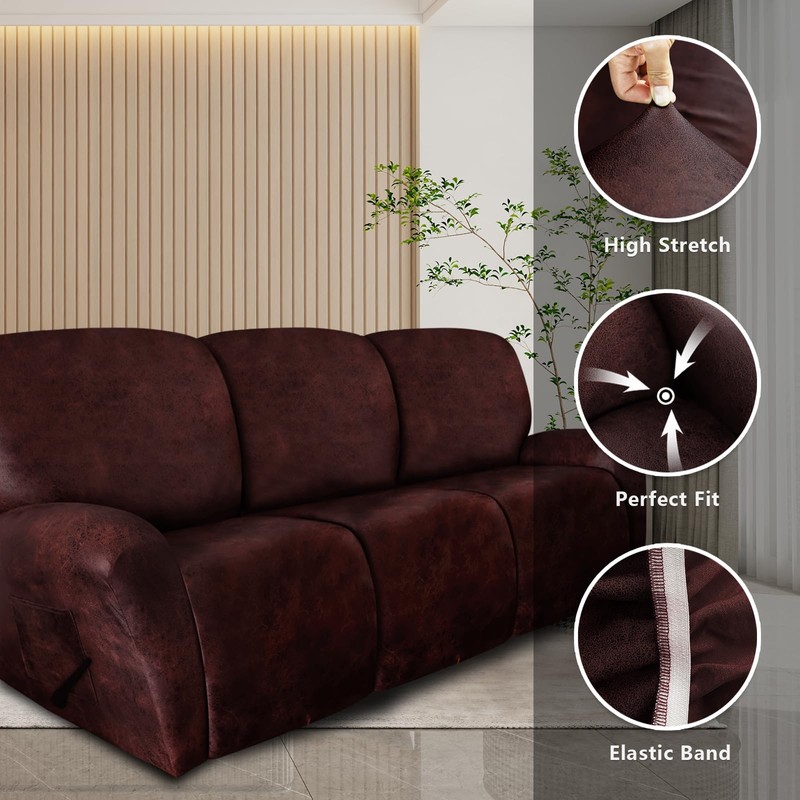 molasofa Recliner Sofa Covers - 8 Pieces Stretch Leather Like