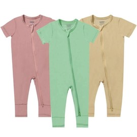 GUISBY Rayon of Bamboo Baby Pajamas Footless, Rayon of Bamboo Short Sleeve Snug Fits Sleepers 3 Pack 18-24 Months