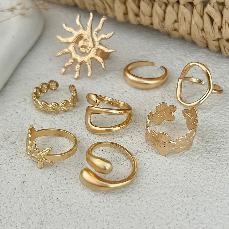 HUASAI Ring Set for Women Gold Chunky Stackable Flower Sun