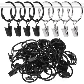 Black 1.2 32mm openable Strong Curtain Ring Clip Steel Curtain Rod Clip Rings Small Shower Curtain Clip Bulk Ring Clip Hanging Outdoor Curtain Hook with Clips Drapes Metal Drapery Clip Rings Bathroom