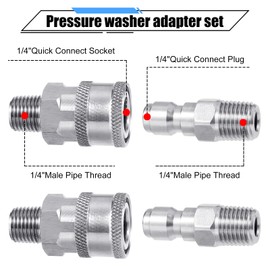 KINBOM 4pcs Pressure Washer Coupler, NPT 1/4inch Stainless Steel Quick-Connect Fittings Male &  Female Pressure Washer Accessories (External Thread)