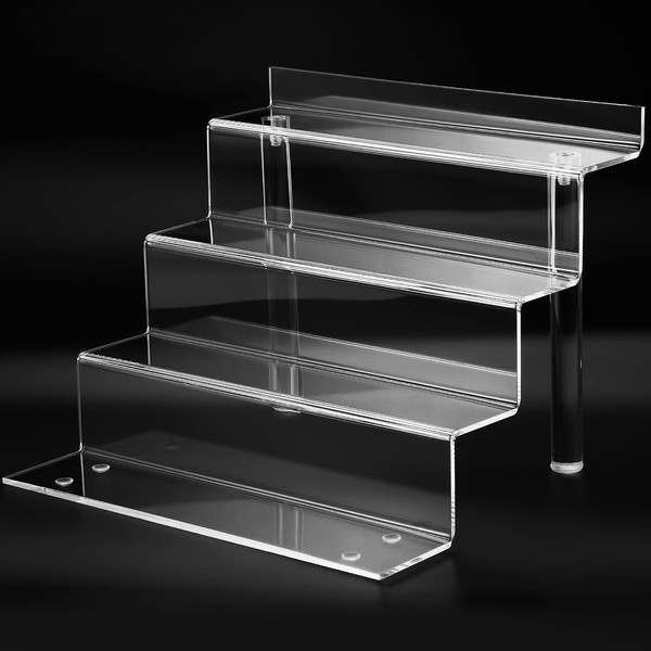 Clear Acrylic Display Riser Shelf for FUNKO POP, Perfume Organizer and Pokemon Amiibo Action Figure Holder, 9 in Makeup Organizer, Collection Display Stand