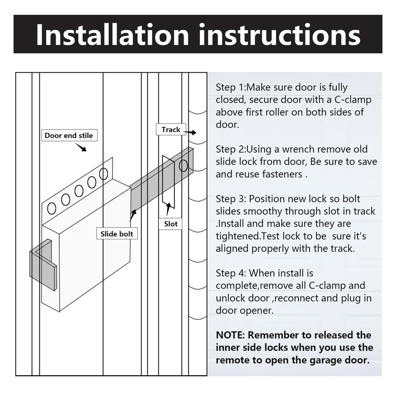WellMade Inside Deadlock, Heavy Duty Garage Doors Side Lock, Galvanized