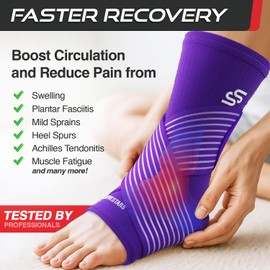 Sleeve Stars Ankle Brace for Women & Men, Ankle Wrap for Sprained Ankle, Compression Sleeve for Plantar Fasciitis Relief, Easy Customizable Support: w/Removable Strap (Single/S:9"-10"/Dark Purple)