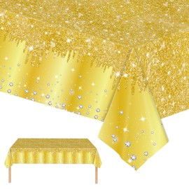 2pcs Gold Table Cloth Party Disposable Tablecloths,137 x274cm Shiny Glitter Diamond Gold Party Rectangular Dining Table Cover for Baby Shower,Wedding,Birthday,Graduation,Xmax,New Year Party Décor