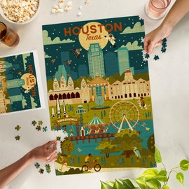 Houston, Texas, Geometric City Series (1000 Piece Puzzle, Challenging Jigsaw Puzzle for Adults, Made in USA)