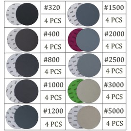 Aewio 40PCS 5 inch No Hole #320-#5000 Wet Dry Sanding Discs 320 400 800 1000 1200 1500 2000 2500 3000 5000 Grit Sandpaper Compatible for Random Orbital Sanders (#320-#5000 10Kind Grit Each 4PCS)