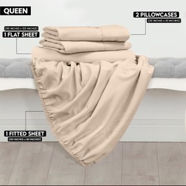 Utopia Bedding Queen Sheet Set - Brushed Microfiber - Soft Bed Sheets for Queen Size Bed Set - Includes 1 Fitted, 1 Flat, & 2 Pillow Cases - Deep Pocket (Beige)