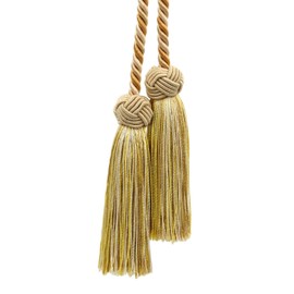 Baroque Collection Double Tassel Curtain and Drapery Tieback/Holdback, 3 1/2" Tassel (8.5cm), 20" Spread (50.5cm) # BCT, Tan Beige Gold #8633B (Beige Gold, Dark Gold, Tan Beige) Set of 2