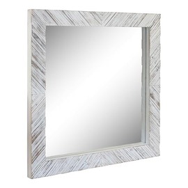 Stonebriar Brown 20" x 20" Square Textured Worn White Wooden Chevron Hanging Wall Mirror with Attached Mounting Brackets, Decorative Decor for the Living Room, Bedroom, Bathroom, Hallway, and Entryway
