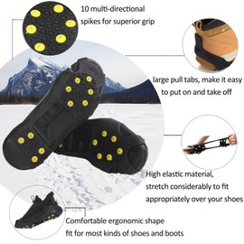 Walk Traction Cleat Snow Ice Grips Snow Cleats Crampons Anti Slip Stretch Footwear (10 Studs, XXL)