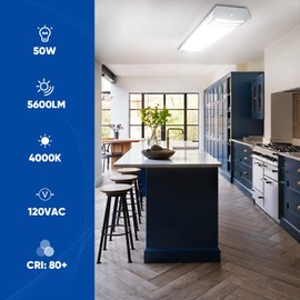 AntLux 4ft led Light Fixture 50W 5600lm LED Linear Flush Mount Light, 4000K, 4 Foot led Kitchen Ceiling Light fixtures for Living Room, Laundry, Replace for Fluorescent Version 2 Pack