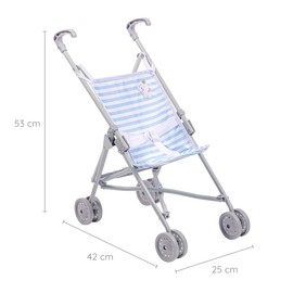 JC Toys JC Toys Boutique | Folding Umbrella Doll Stroller for Children 2 Years Plus, Blue Stripes and Soft Embroidery | Sturdy Metal Frame | Pretend Play with Dolls up to 18 Long | Seat Belt