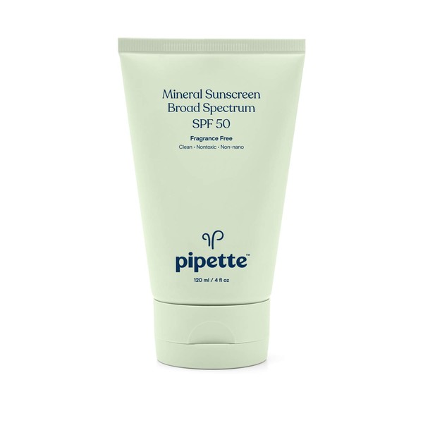 Pipette Mineral Sunscreen - SPF 50 Broad Spectrum Baby Sunblock with Non-Nano Zinc, UVB/UVA Non-Toxic Sun Protection for Kids & Sensitive Skin, 4 fl oz