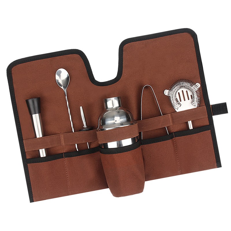 Canvas Cocktail Set Carry Bag Portable Folding Roll Strap Professional