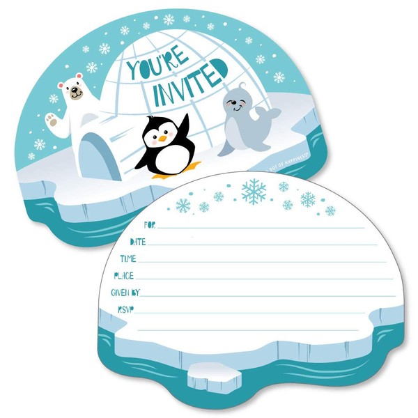 Big Dot of Happiness Arctic Polar Animals - Shaped Fill-in Invitations - Winter Baby Shower or Birthday Party Invitation Cards with Envelopes - Set of 12